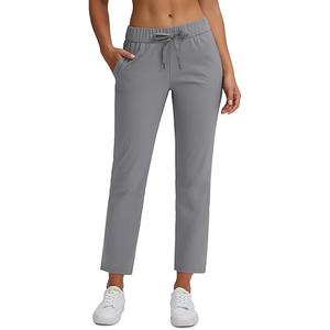Bobobigo Women's Golf Pants with Deep Pockets Stretch 7/8 High Waisted Travel Pants Ankle Pants Casual Light Grey M