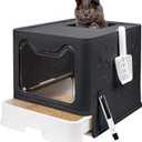 Foldable Cat Litter Box with Lid, Enclosed Potty, Large Top Entry Anti-Splashing Toilet, Easy to Clean Including Litter Scoop and 2-in-1 Cleaning Brush (Black)