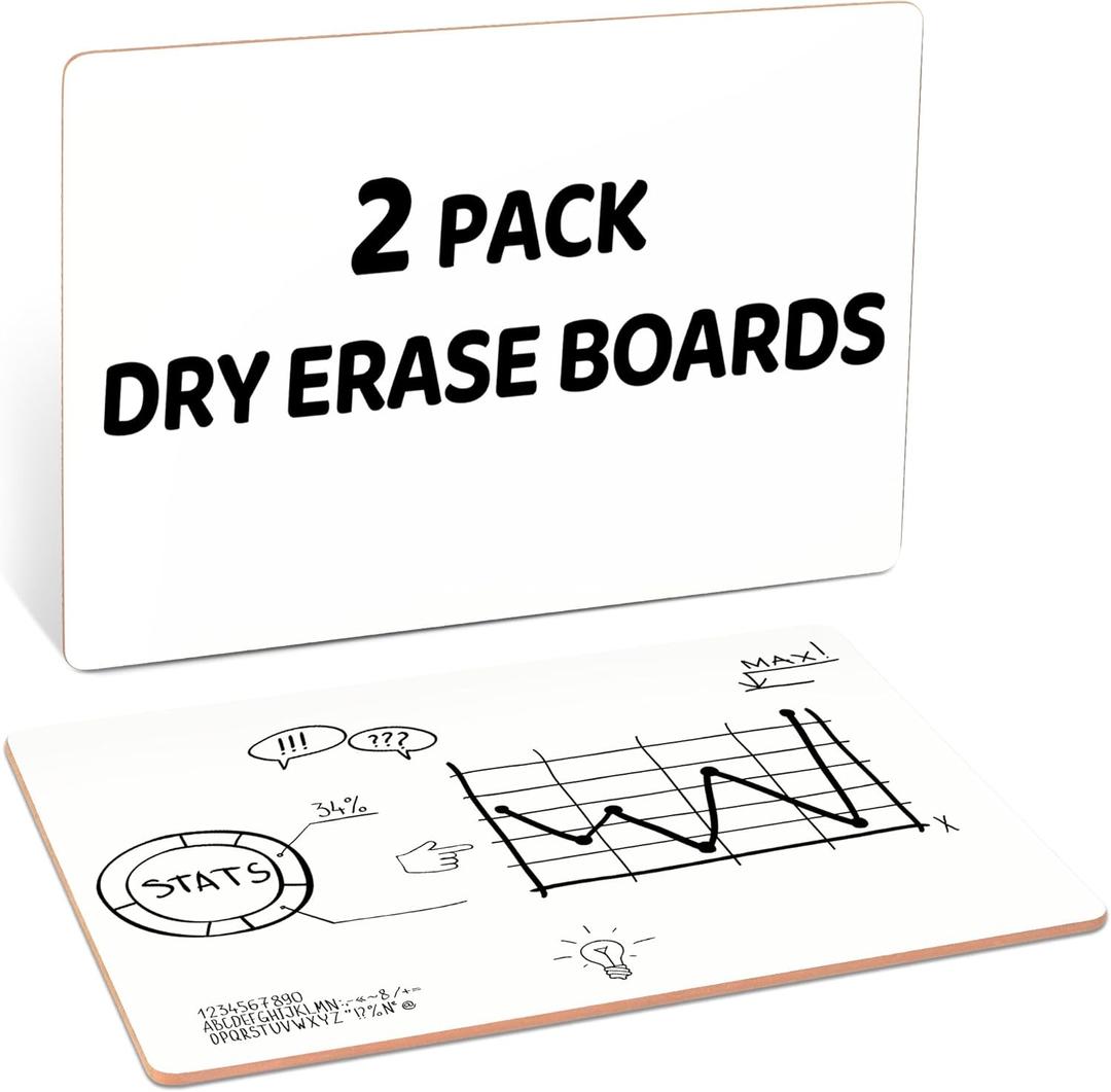 2 x JoyCat Small White Board 2 Pack, 9"X12" Double-Sided Mini Dry Erase Lap Board, Portable Classroom Set for Students & Teachers, School Supplies