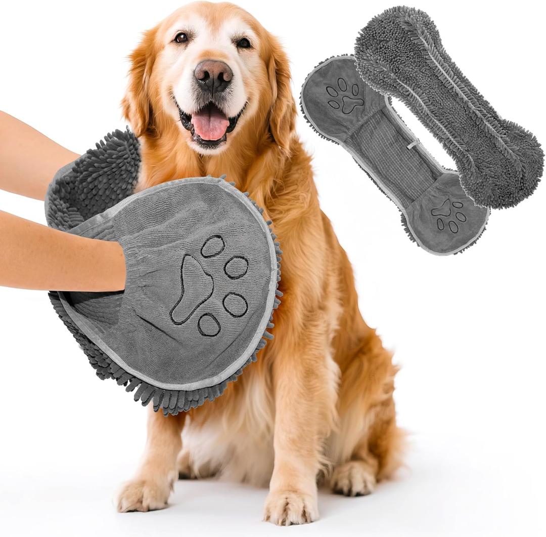 Super Absorbent Dog Towel with Hand Pockets, Fast Drying Microfiber Pet Towel for Bath, Beach & Rain, Machine Washable, 32"x14", Grey