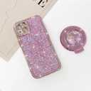 NITITOP Compatible with iPhone 15 Plus Case with Quicksand Stand Holder Pink Glitter Sequin Design for Girls Women Luxury Bling Diamond Frame Soft TPU Shockproof Protective Phone Cover - Pink