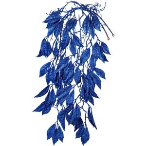 Hollyone 2pcs Hanging Christmas Garland Magnolia Hanging Christmas Decorations Blue Glittered Artificial Magnolia Leaves 33.5" for Indoor Outdoor Ornaments Garden Door Wall Window Stair Xmas Decor