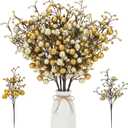 Syhood 20 Pack Glitter Berries Stems for Tree 11.8 Inch Artificial Tree Berry Picks Branches Decoration Ornaments for Valentine's Day Wedding DIY Wreaths Crafts Holiday Decor(Champagne Gold)