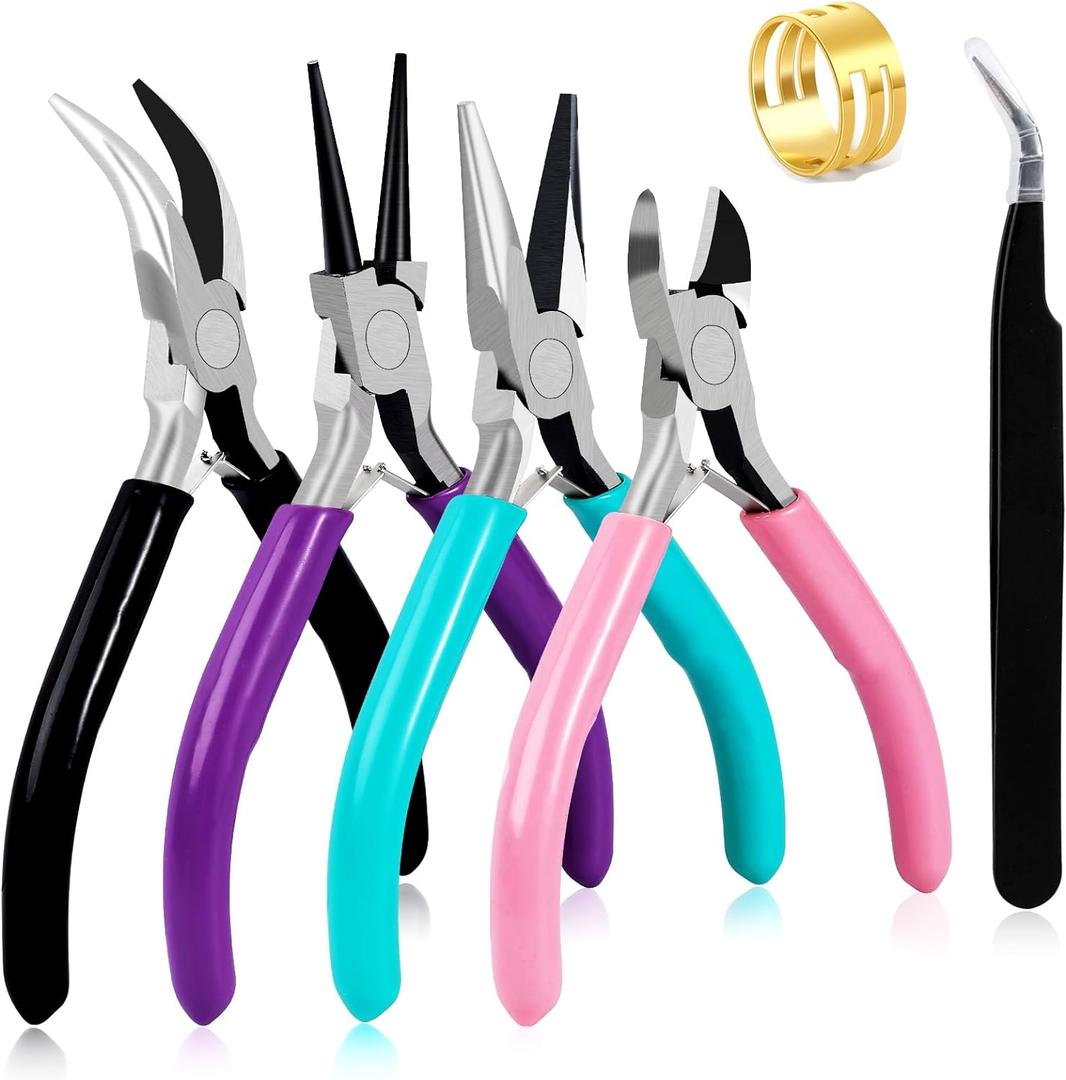 4Pcs Jewelry Pliers Set Jewelry Making Pliers Tools Kit Include Jewelry Making Needle Nose Chain Nose Round Bent Pliers Wire Cutter for Bracelet Beading DIY Craft Jewelry Making Supplies (Ch Mix Color)