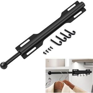 Valet Rod for Closets Pull Out, 12 inch Long Expendable and Reversible Aluminum Valet Clothing Hanger Rods Organization and Storage