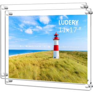 11x17 Clear Acrylic Wall Mount Floating Frameless Picture Frame for Wall, Frameless Photo Frame Panel For Degree Certificat, artwork and family portraits(Full Frame is 14.5x18.5)-2pack