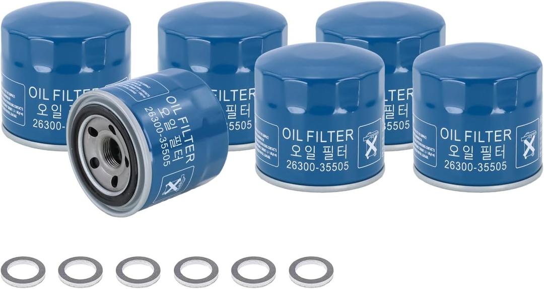Kefly 26300-35505 Engine Oil Filters Fits for Hyundai Elantra Tucson Santa Fe Kia Sportage Forte Seltos, with Drain Plug Gasket (6 PCS)