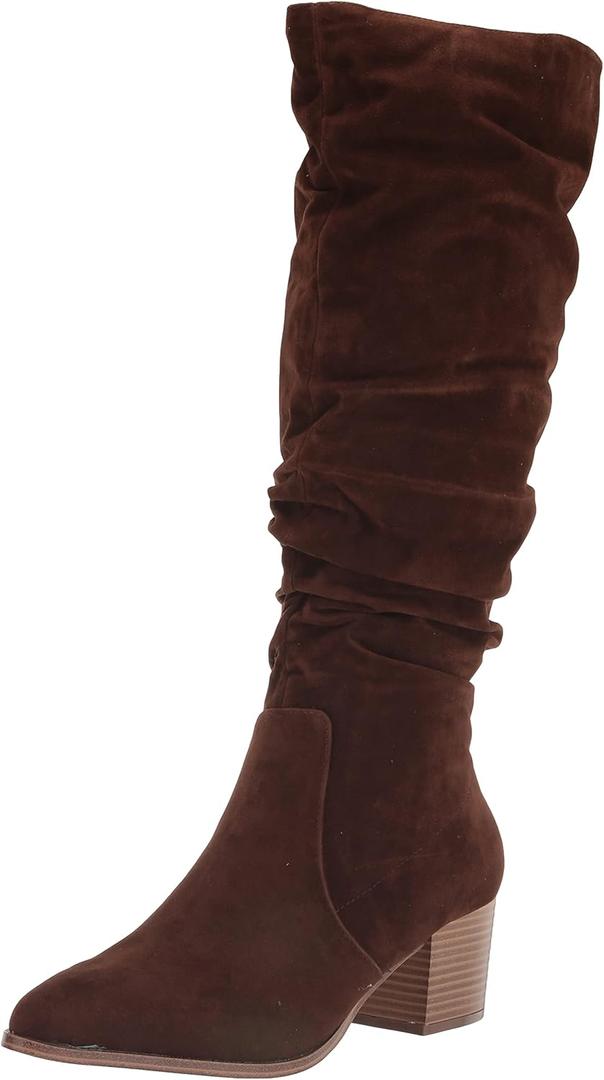 Amazon Essentials Women's Tall Block Heel Boots (7 Wide, Dark Toffee Brown)
