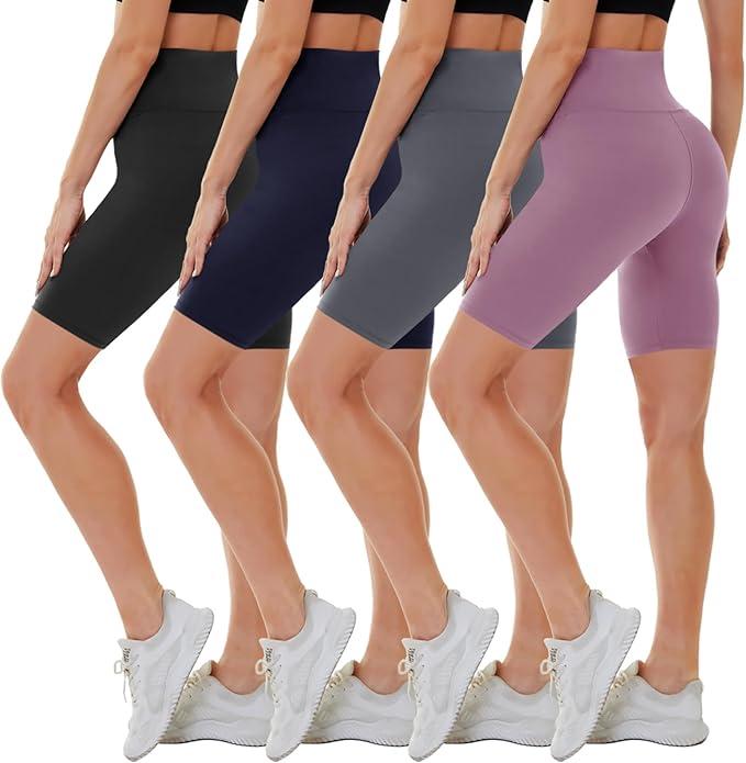 CAMPSNAIL 4 Pack Biker Shorts for Women High Waist - 5"/8" Tummy Control Soft Athletic Yoga Workout Running Gym Shorts (Medium)