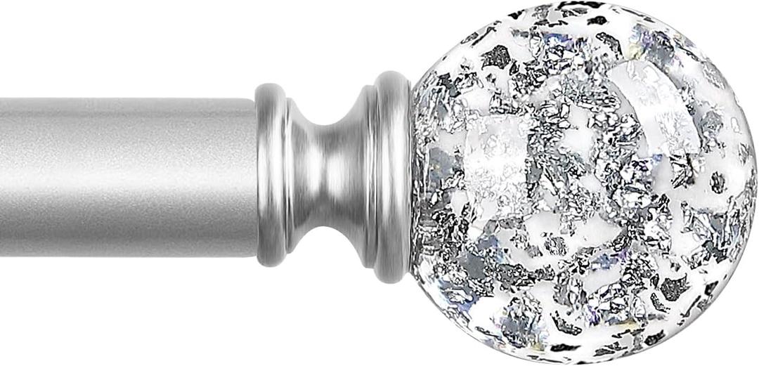 Silver Decorative Crystal Curtain Rods:18-60 Inch Heavy Duty Adjustable Window Curtains Rods for Bedroom Living Room,Nickel Modern Girly Acrylic Drapery Rods Set with Sheer Bling Foil Finials