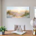 SD SOFT DANCE Coastal Canvas Wall Art Decor: Beach Sunset Scenes Picture Sea Ocean Artwork Seascape Seaside Print Modern Seashore Grass Dunes Painting for Living Room Home Office 48 x 24 Inch