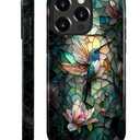 Compatible with iPhone 14 Pro Max Case,Hybrid 2-Layer Hard Shell Silicone Case - Stained Glass Hummingbird - Scratch Resistant Shockproof Cover