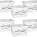 Glad Plastic Storage Basket Set, Value Pack of 6 | Open Storage Bins for Shelves, Bathroom, Pantry, Closet | Nesting Organizer Boxes with Handles, 4 Gallon, White
