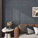 FunStick 24"x200" Dark Blue and Gold Grasscloth Peel and Stick Wallpaper Textured Geometric Grass Cloth Wallpaper Rolls for Bedroom Walls Waterproof Self Adhesive Contact Paper for Cabinets Shelves