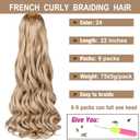 COOKOO 9 PCS 75g/pack Pre Stretched French Curl Braiding Hair Extensions 22 Inch French Curl Hair for Goddess Box Braids Pre-curled Loose Wave Braiding Hair with Curly Ends for Black Women 24#