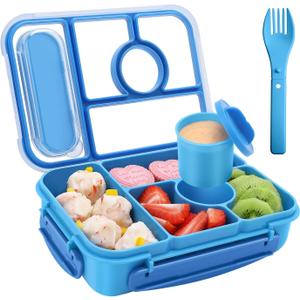Bento Box Adult Lunch Box Kids,Lunch Containers for Adults/Kids/Toddler,5 Compartments Bento Lunch Box with Sauce Vontainers,Microwave & Dishwasher & Freezer Safe,BPA-Free(Blue)