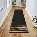 GRUHUM Jute Runner Rug 2'6"x 8' ft Natural Fiber Black Rectangular Jute Area Rug Leather Handwoven Boho Farmhouse Braided Rustic Vintage Eco Friendly Rug Kitchen Livingroom Bedroom Hallways Enterways