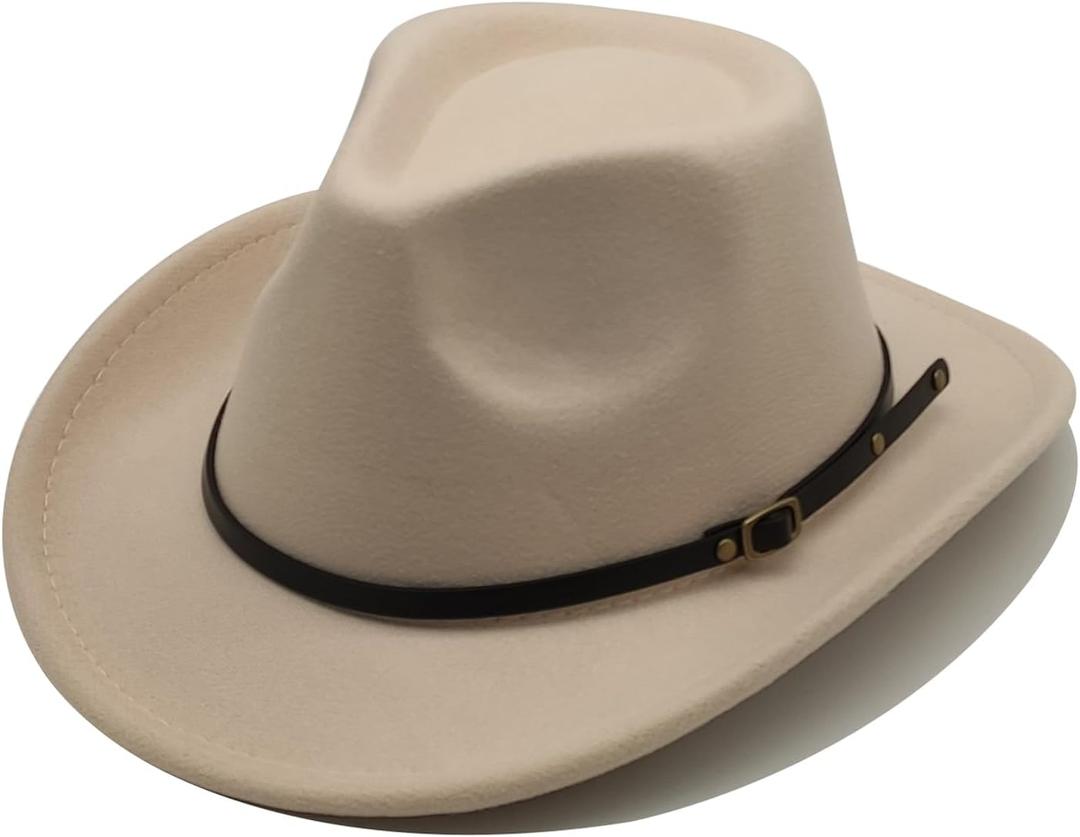 Willheoy Kids Cowboy Hat for Girls Boys Unisex Western Cowgirl Hat with Buckle Belt Wide Brim Fedora Hat Dress Up Costume