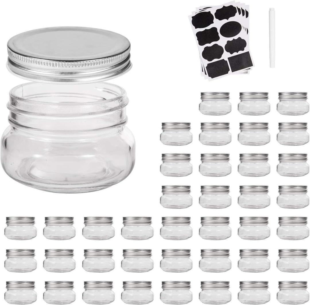Accguan Mini Mason Jars,glass jar 5OZ With Lids（Silver,Ideal for Jam,Honey,Wedding Favors,Shower Favors,40 PACK