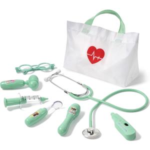 Phobby Kids Doctor Kit, 8 Pieces Toddlers Doctor Playset with Medical Storage Bag & Real Stethoscope, Pretend Play Doctor Toys Birthday Gift for Boys Girls Aged 3 4 5 6 (Green)