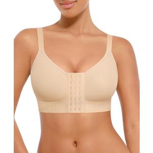 FeelinGirl Post Surgery Bras for Women Front Closure Mastectomy Bras Surgical Wireless Full Coverage Compression Bra (Large, Beige)