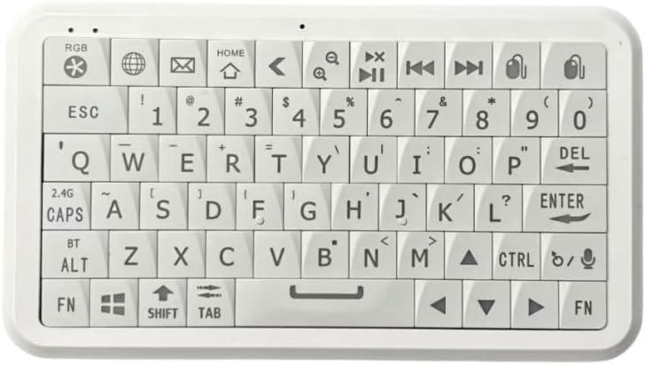 Mini Keyboard with Bluetooth 5.0/2.4G Dual Mode, Gyroscopic Motion Mouse, 64 Keys, RGB Backlight Options, Rechargeable Battery, Type-C Win/iOS/Android/(White)