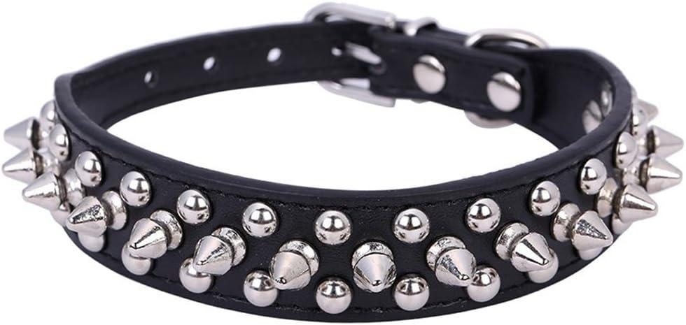 Dogs Kingdom 10"-24" Length Soft Leather Mushrooms Rivet and Spikes Studded Adjustable Buckle Pet Puppy Dog Collar for Small Medium Large Dogs Breeds Black XL
