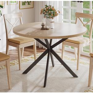 ChooChoo 47.2 Inch Round Dining Table for 4, Farmhouse Wood Kitchen Table, Circle Dinner Table for Kitchen & Dining Room, Natural Oak, 47.2 inch diameter