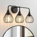 Modern Farmhouse Bathroom Light Fixture Over Mirror Black 3 Light Vanity Light with Elegant Teardrop Cage Industrial Bathroom Wall Light