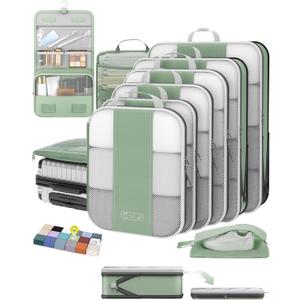 10 Set Compression Packing Cubes for Travel Essentials,Compressible Expandable Packing Cubes for Suitcase,OlarHike Luggage Organizer Bags for Travel,Handy Helper for Organizing Clothes(Matcha Green)