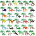 ShinyRelief 64 Pcs Dinosaur Palm Tree Cake Decorations Mini Dino Cupcake Topper Plastic Palm Cake Topper Tree Small Tiny Dinosaur Figures for Cake Cupcake Sand Table Birthday Decorations