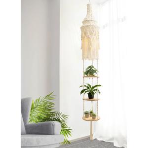 ANROYE 3-Tier Cotton Macrame Hanging Light Fixture Shelf, Boho Corner Pendant Lamp Shade Shelves, Farmhouse Ceiling Plant Hanger Indoor Decor for Women Bedroom Christmas Gift (Beige)