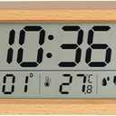 CYMNER Wooden Alarm Clock for Bedroom, Small Digital Clock Battery Operated, Desk Clock with Extra Long Life, Temperature and Humidity Date Display, Alarm Clock for Heavy Sleepers (Beech Yellow)