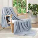 MooMee Muslin Blanket - 100% Cotton 4-Layer Gauze Throw Blanket with All-Around Fringe, Soft Breathable Lightweight Cooling Summer Blankets for Bed Couch(Dusty Blue,Throw XL 50" x 70")