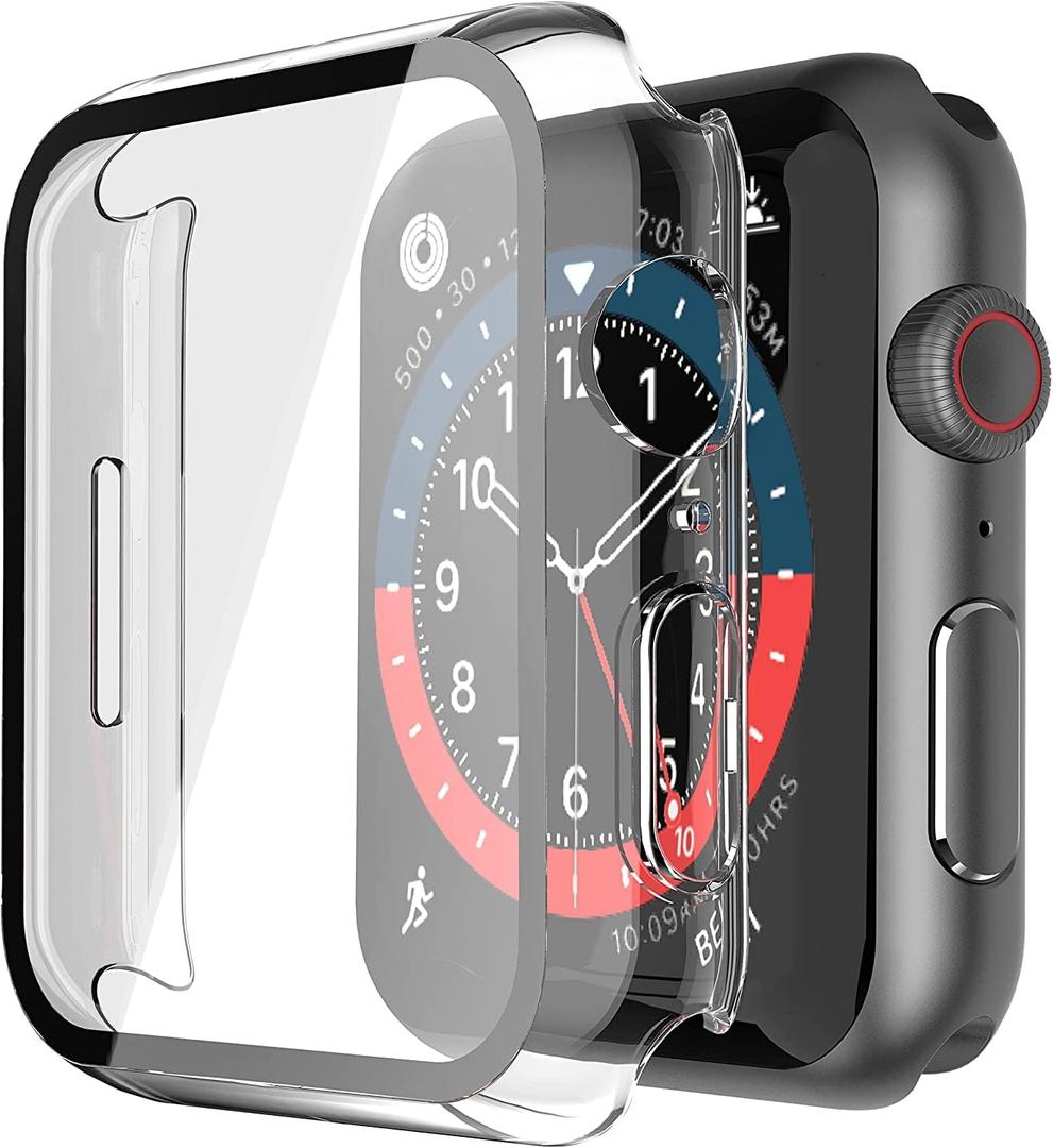 Misxi 2 Pack Hard PC Case with Tempered Glass Screen Protector with Button Compatible with Apple Watch SE 3 SE 2 SE Series 6 Series 5 Series 4 40mm - Crystal Transparent