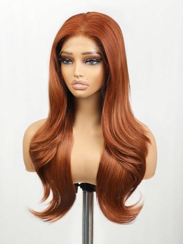 cuiud Auburn Lace Front Wigs for Women 13×4 HD Guleless Synthetic Wig Pre Plucked for Women Natural Lace Hairline Wigs for Beginner Ginner Copper Layered Hair 26inch