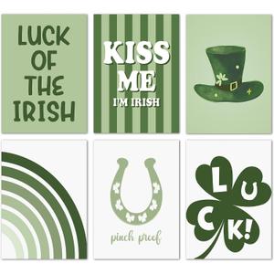St Patricks Day Wall Art Posters 8x10 Unframed, Green Day Wall Decor for Home Bedroom Nursery Office, 6pcs Boho Lucky Clover Shamrock Rainbow Decor, Spring Holiday Gifts for Family Friends -15