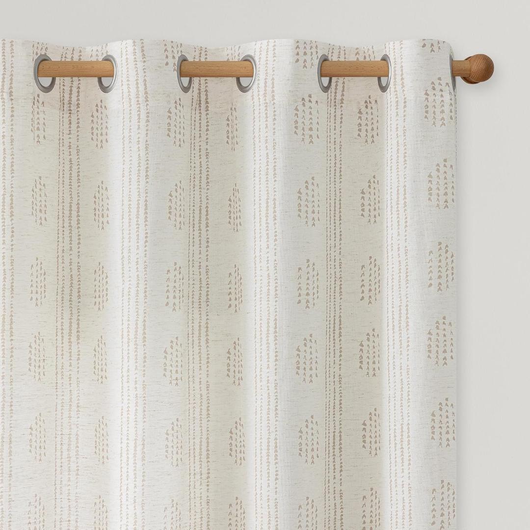 Boho Linen Curtains for Bedroom Living Room Taupe Farmhouse Boho Curtains 84 Inches Long Geometric Striped Patterned Mudcloth Grommet Top Light Filtering Window Drapes 2 Panels Taupe on Beige