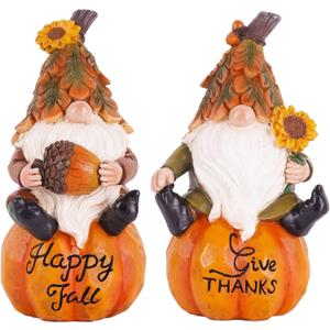Topadorn Fall Gnomes Decor for Yard Outdoor Set of 2 with Pumpkin and Sunflower- for Thanksgiving and Halloween Home Garden Decorations
