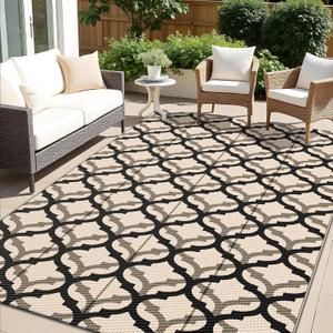 OLANLY Reversible Outdoor Rug 5x8 ft Clearance, Waterproof Outdoor Plastic Straw Rug with Interlacing Pattern, RV Mat for Patio, Camping, Balcony, Deck, Backyard, Black & Beige OLANLY Reversible Outdoor Rug 5x8 ft Clearance, Waterproof Outdoor Plastic Straw Rug with Interlacing Pattern, RV Mat for Patio, Camping, Balcony, Deck, Backyard, Black & Beige