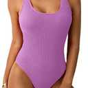 Limeeke Women One Piece Swimsuit Solid Ribbed Monokini Swimwear Scoop Neck Low Back Bathing Suit, Small
