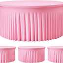 4 Pack Pink 72 inch Round Spandex Tablecloth, Wrinkle-Free Stretchy Fitted 6FT Round Tables,Elastic Edge with Skirt,Washable Table Cloths for Wedding Banquet Party Birthday Buffet