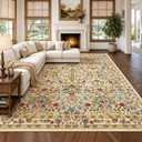 Beauoop 9x12 Floral Washable Beige Neutral Vintage Area Rug for Living Room