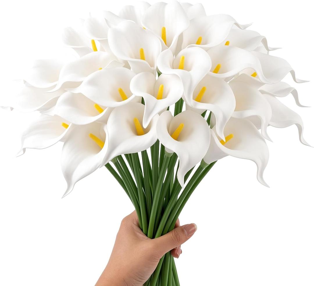 24 Pcs White Artificial Calla Lily Flower Real Touch White Fake Silk Flowers for Wedding Office Home Kitchen Decor