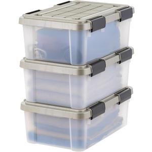 IRIS USA 16 Qt Storage Bins with Gasket Seal Lid, 3 Pack - BPA-Free, Heavy Duty Moving Containers Tight Latch, Weather Proof Tote, WEATHERPRO - Clear/Chrome
