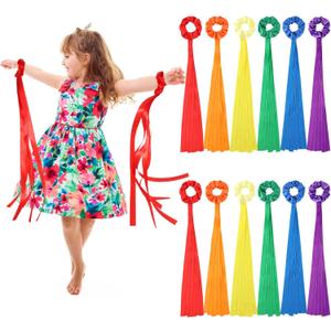 VioraWhite 12 Pcs Rainbow Dance Ribbons for Kids Rainbow Rhythm Ribbons Elastic Wrist Streamers Hand Held Rhythm Streamers Gymnastics Dance Party Props for Adult Decor (0.8 x 19.7 Inch