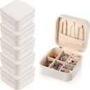 6 Pack White Travel Jewelry Case, PU Leather Mini Jewelry Organizer Box, Portable Earring Storage Box for Women, Girls, Bridesmaid Gifts(3.94 x 3.94 x 1.97 Inches)