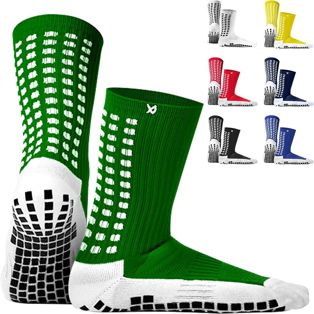 Lux Dual Grip Socks - Soccer Grip Socks for Men and Women. GripArray Performance & Comfort (Large, Green)