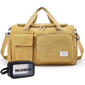 Small Gym Bag for Women, Travel Duffle Bag Carry On Weekender Bag with Shoe Compartment (Canvas-Brown)