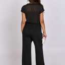 ANRABESS Women Two Piece Outfits Crochet Sheer Knit Sweater Top Wide Leg Pants Lounge Matching Sets Sweatsuit Travel Clothes (S)